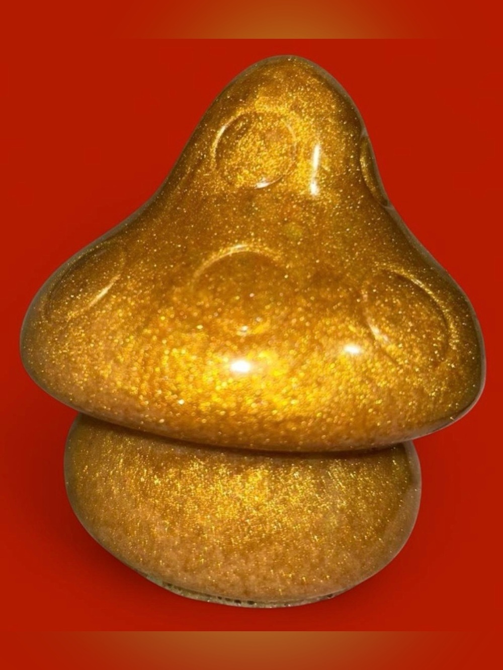 Sparkly Gold Colored Resin Whimsical Fairy Mushroom Decor Figurine - Picture 3 of 6